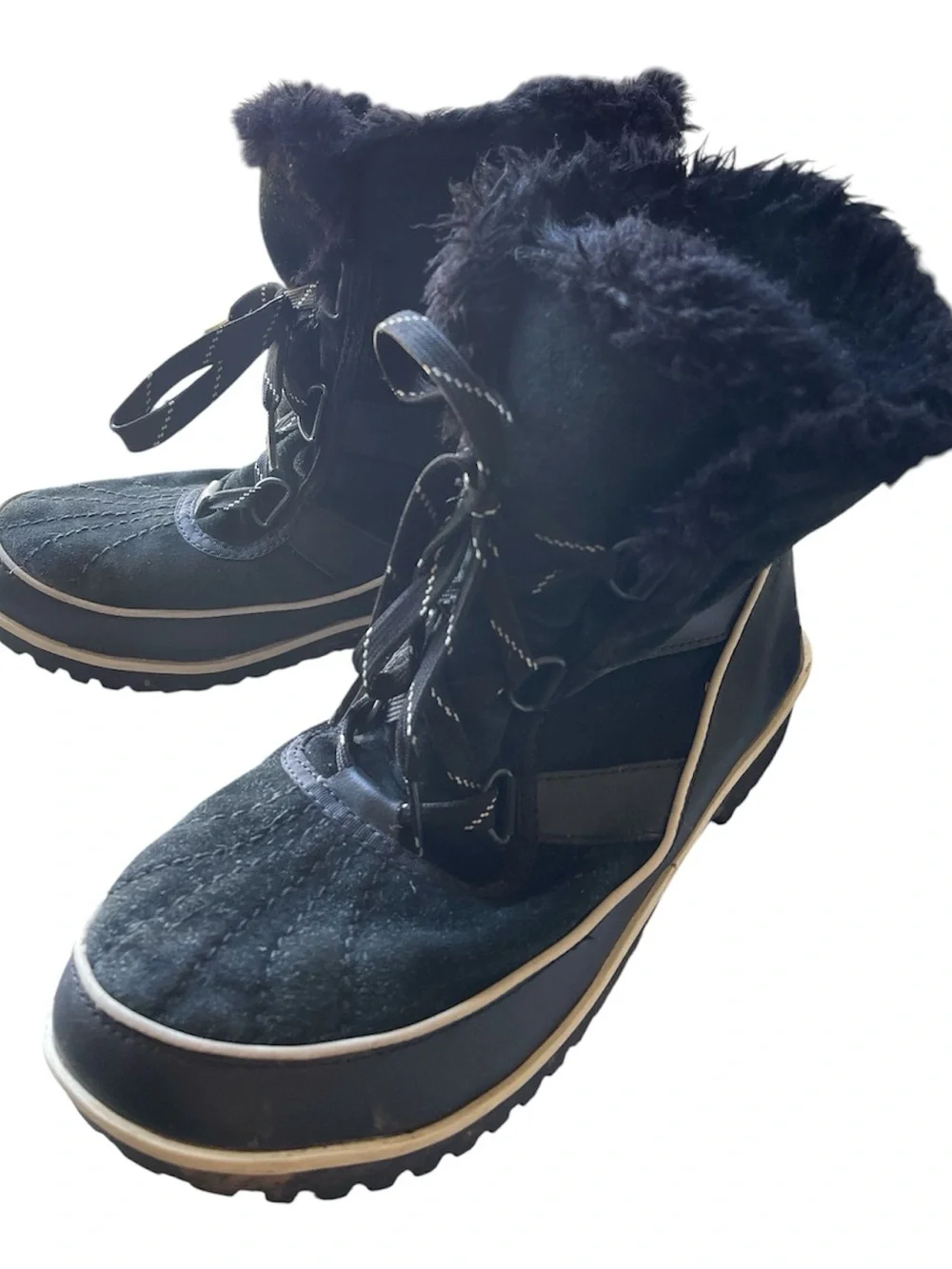 SOREL Tivoli II Black Suede Waterproof Winter Snow Boots Faux Fur, size 9